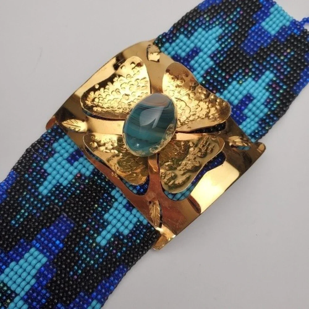 Bohemian Blue Gold Flower Halloween beaded Bracelet 6